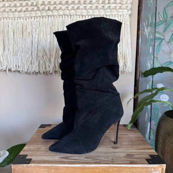 IRO The Stevie Gathered Slouch Black Suede Leather Heeled Boho Boots Size 38 / 7 - Picture 1 of 13